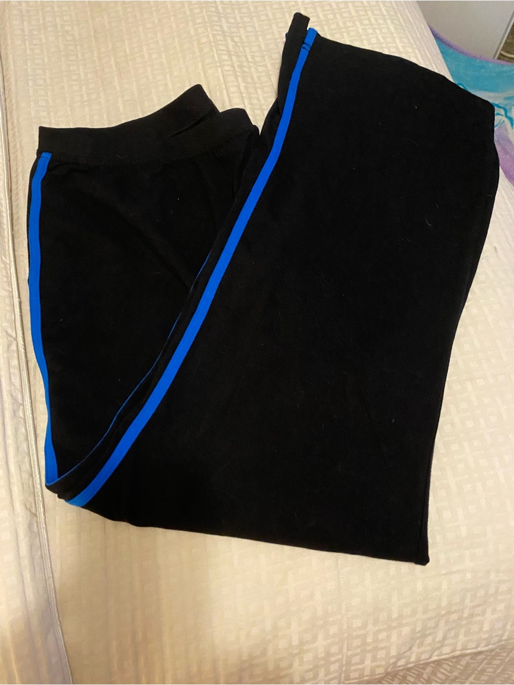 Women's Black Track Pants with Blue Side Stripe